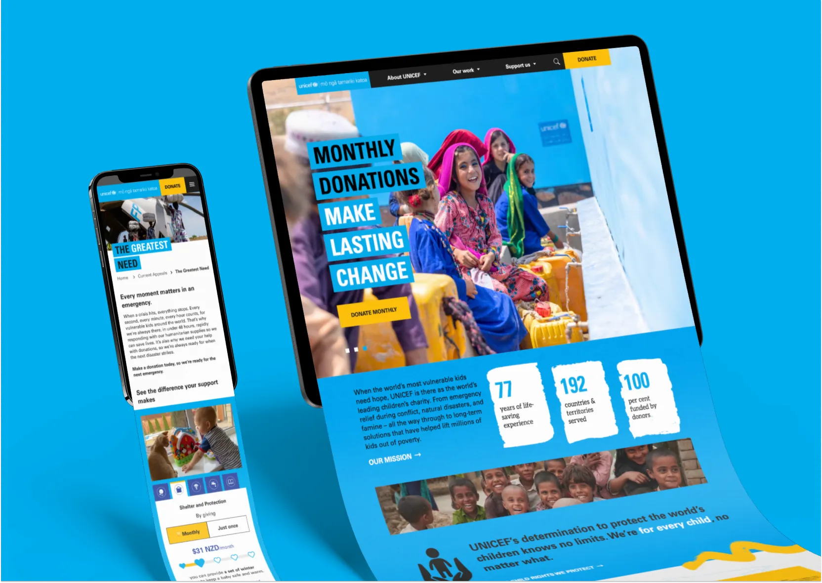 Image of the UNICEF Aotearoa website homepage