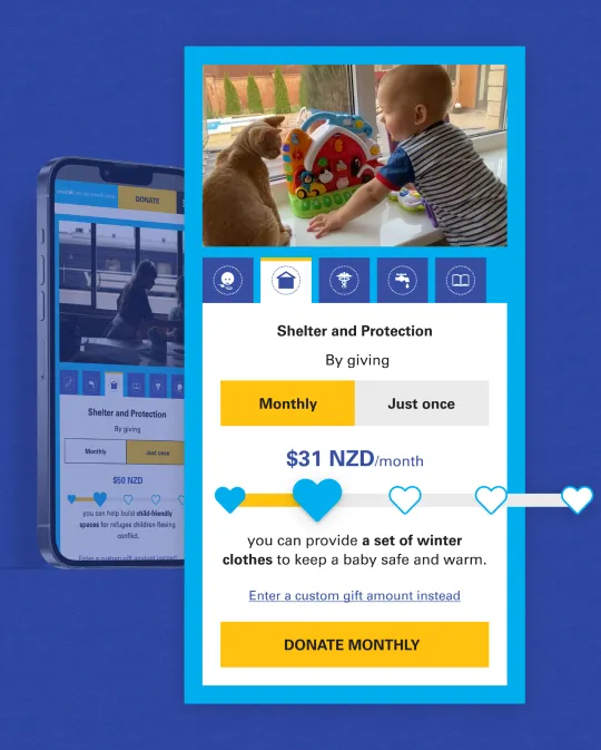 Image of the UNICEF website on mobile