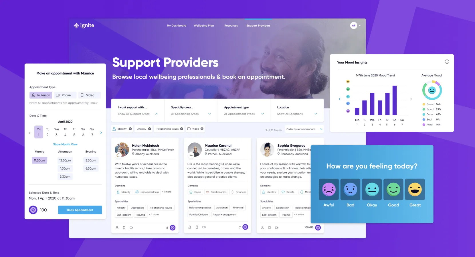Image of Ignite wellbeing platform screens