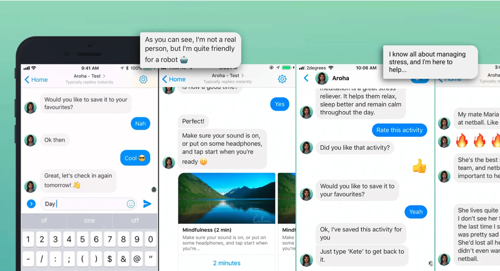 Screenshots of the chat flow in the Headstrong app