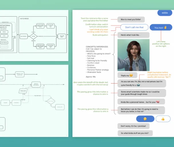 Architecture diagram alongside a screenshot of the Headstrong app