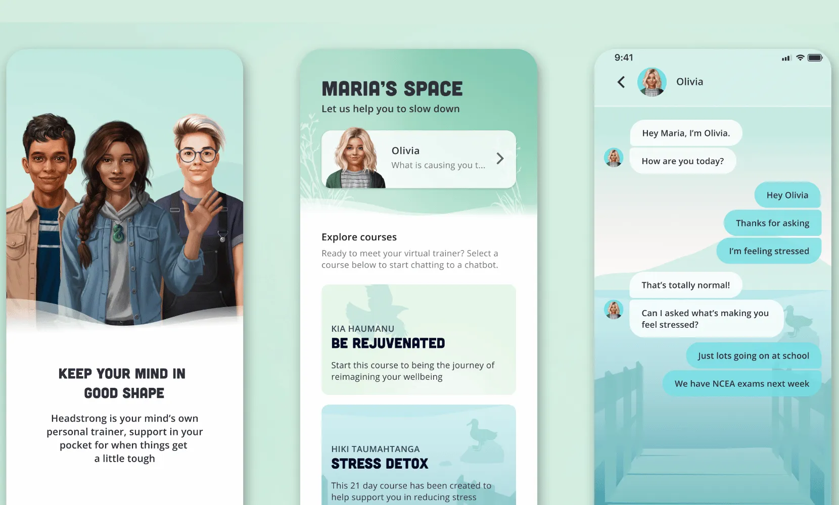 Screenshots of the Headstrong app