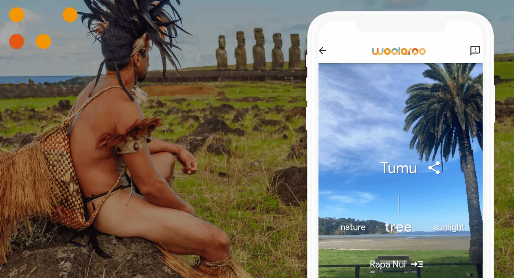 Google Woolaroo screen laid over an image of an indigenous man in traditional costume
