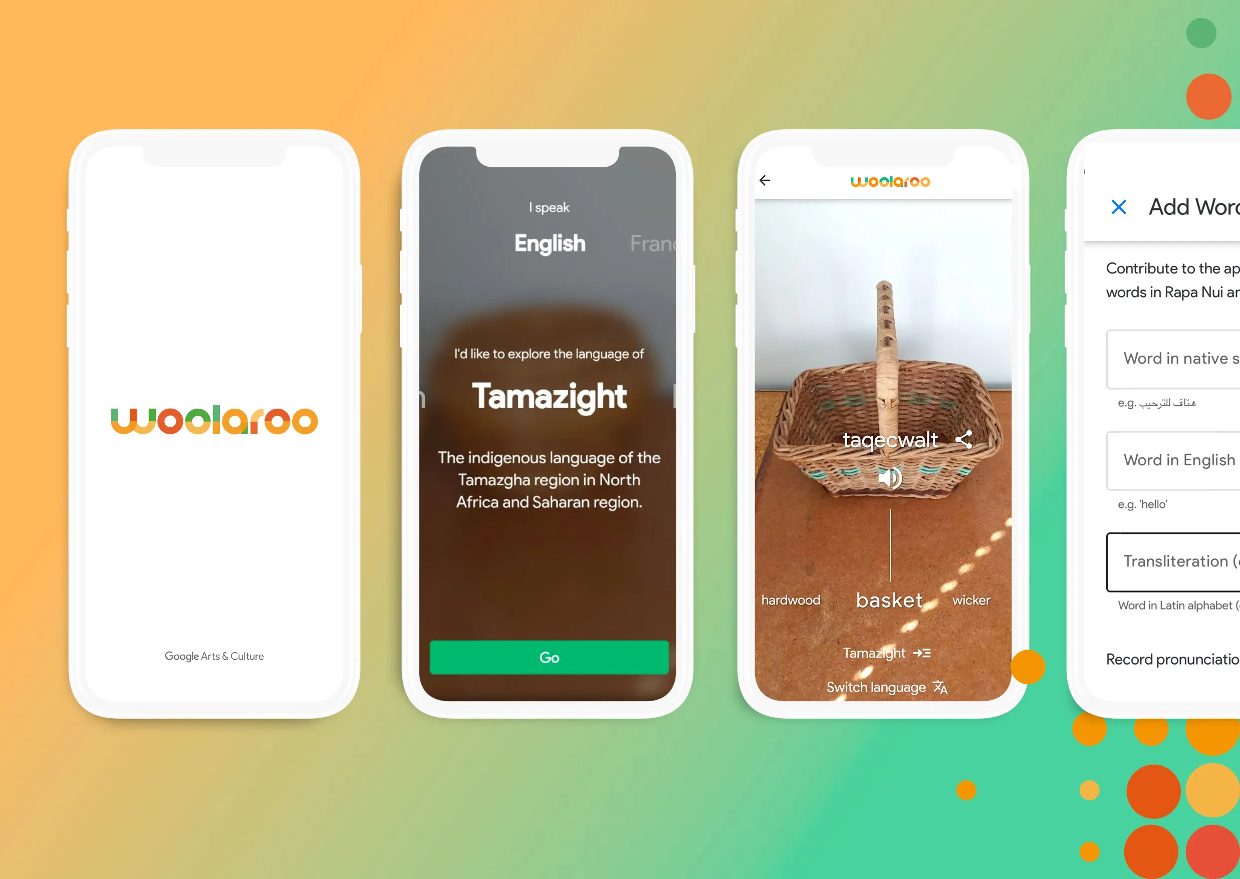 Phone screens showing the Google Woolaroo product.