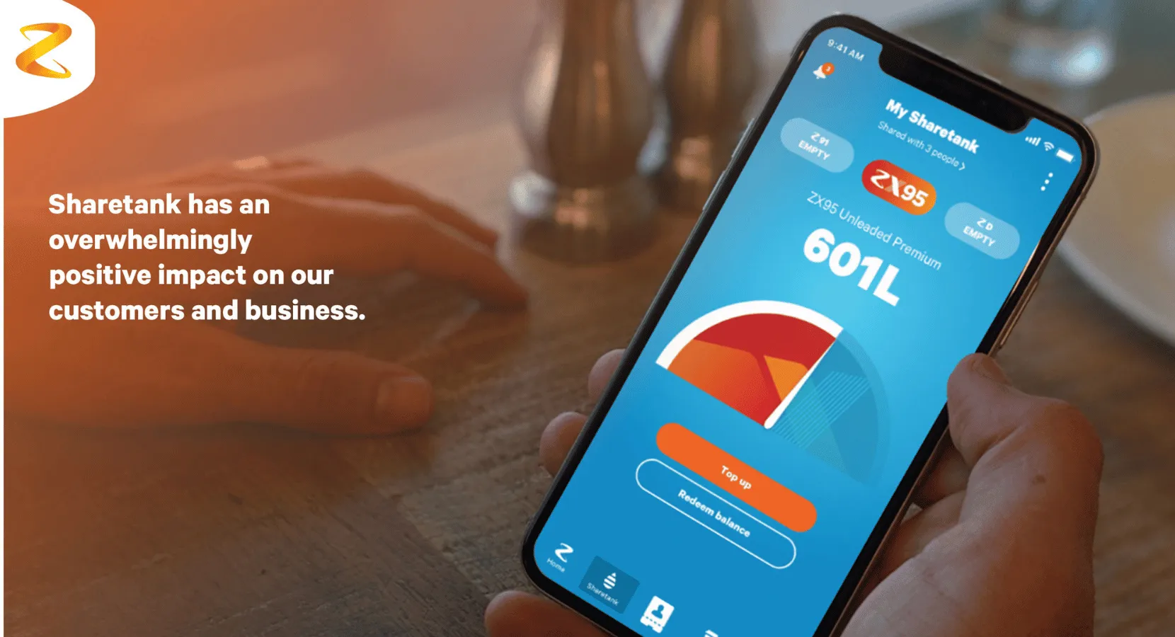 Screenshots of the Z Sharetank app