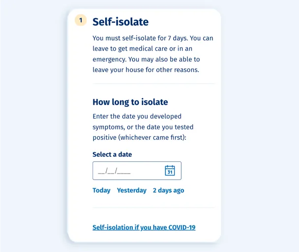 COVID Health hub screen