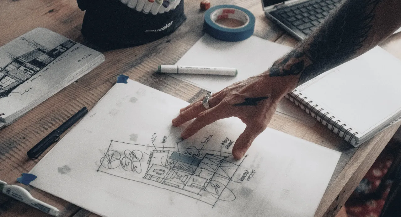 Blueprint sketching with potential action upon style.