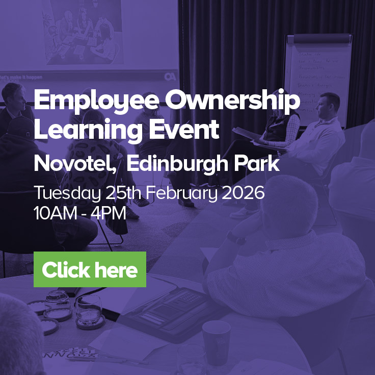 Advert for Employee Ownership Learning Event in Edinbuegh on 26th February 2025