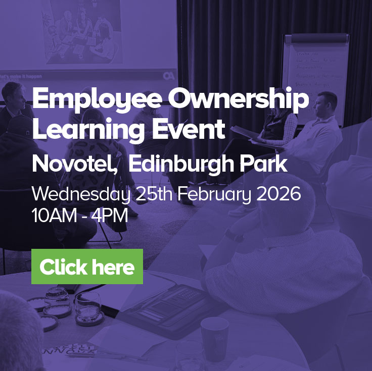 Advert for Employee Ownership Learning Event in Edinbuegh on 26th February 2025