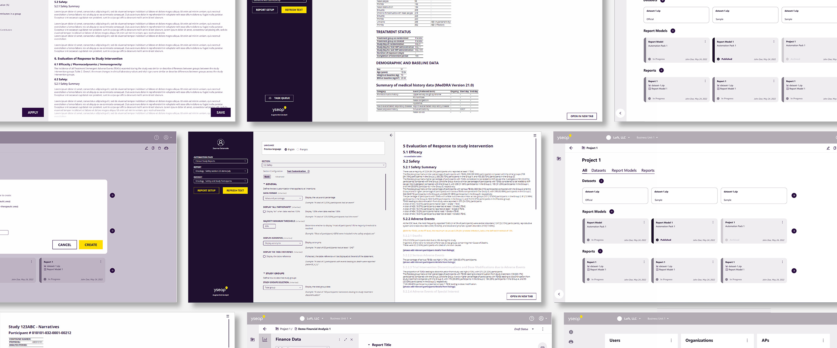 User interface of the Yseop web based Saas platform cocreated by Loft and Yseop