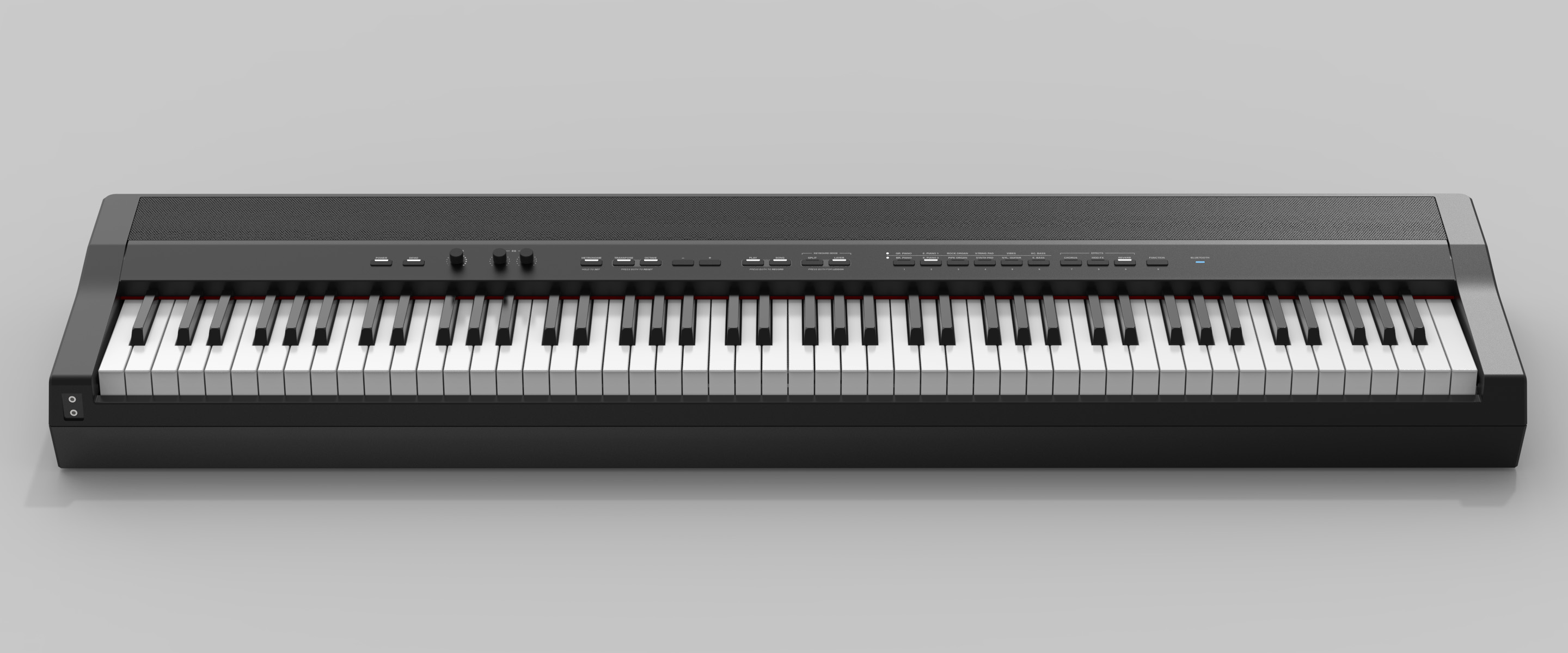 A close-up view of the Williams Allegro IV piano keyboard