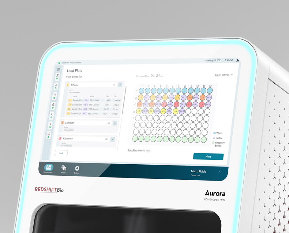 A close up view of the screen on the Redshift Aurora device