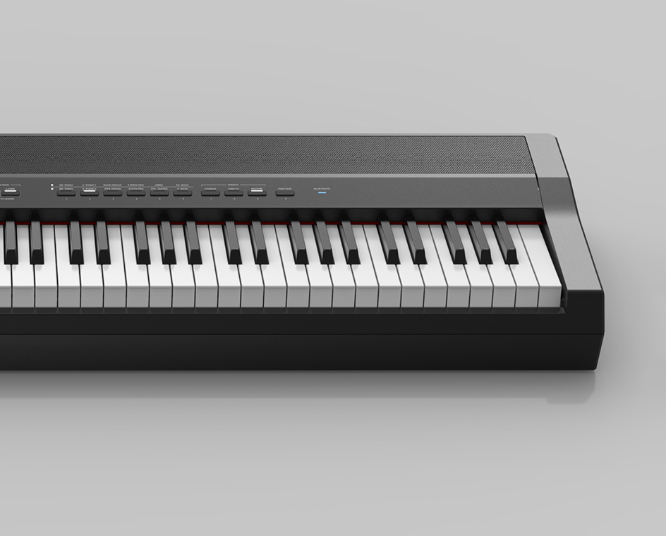A close-up view of the Williams Allegro IV piano keyboard