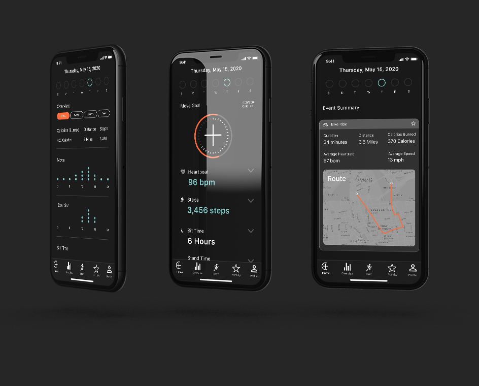 Three iPhones showing three different Chronos app screens.