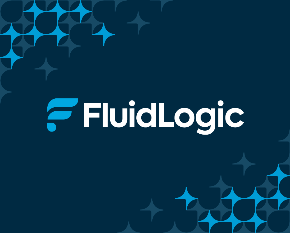 FluidLogic logo surrounded by branded patterns