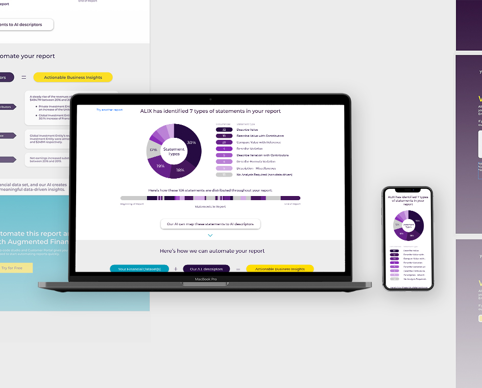 User interface of the Yseop web based Saas platform cocreated by Loft and Yseop