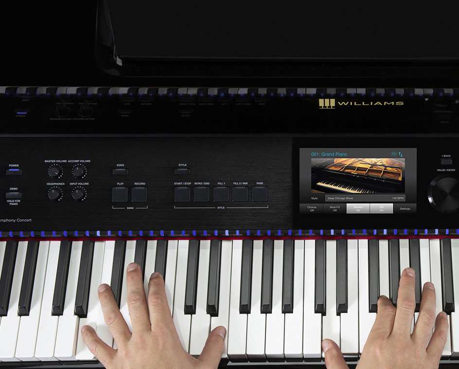 The control panel interface of the Williams Symphony Concert Digital Piano
