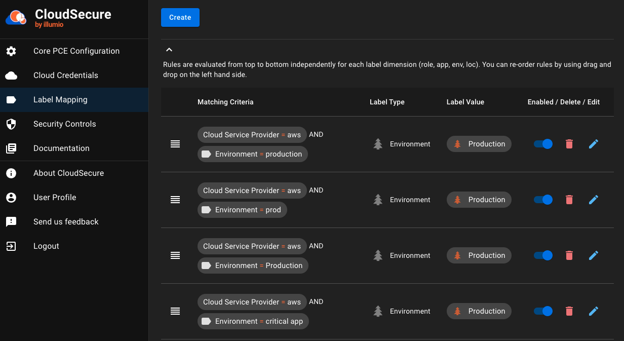 Illumio CloudSecure label mapping