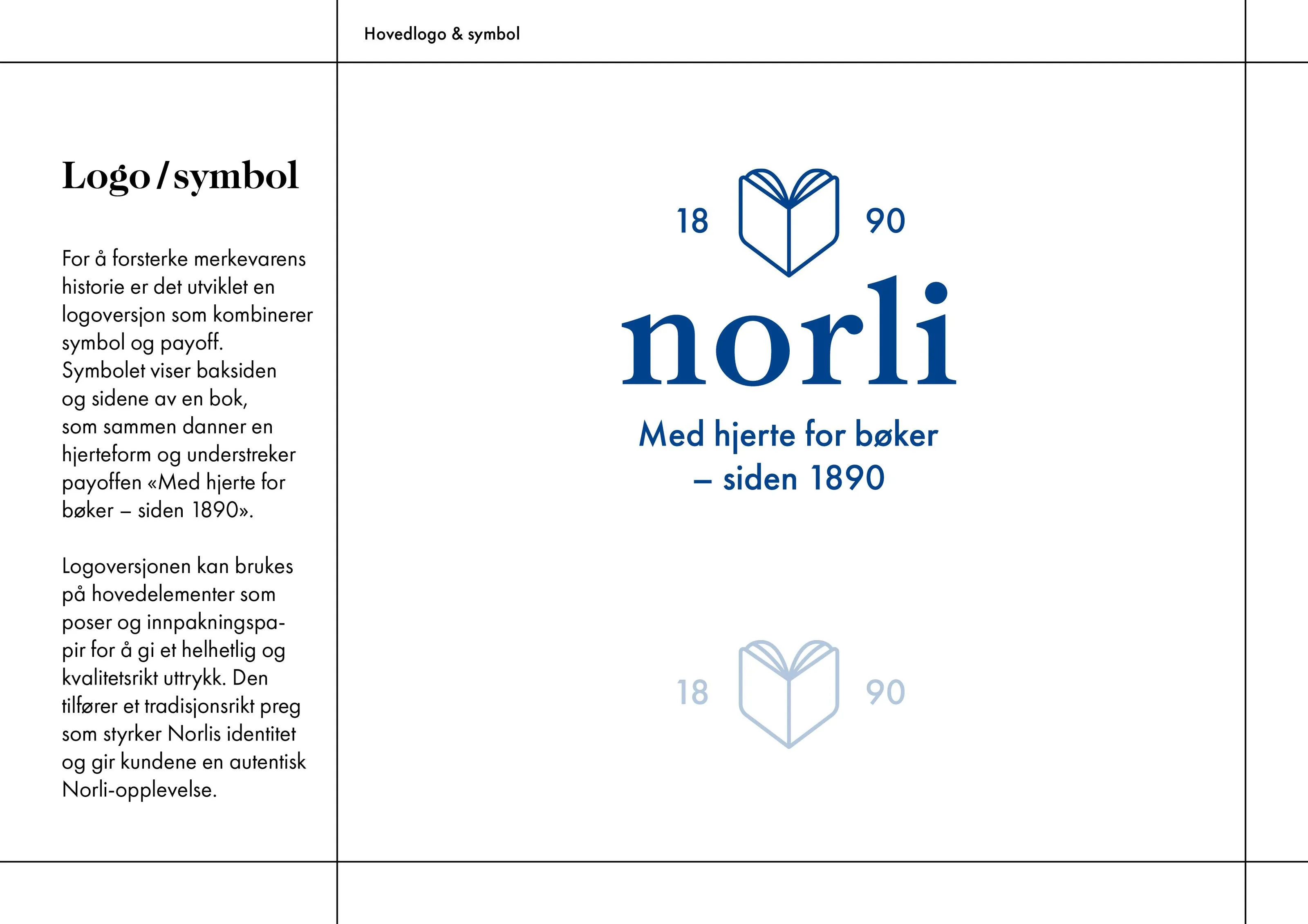 Norli logo featuring a stylized book forming a heart shape with the numbers 18 and 90 on either side, the word 'norli' below, and the tagline 'Med hjerte for bøker – siden 1890' in blue.