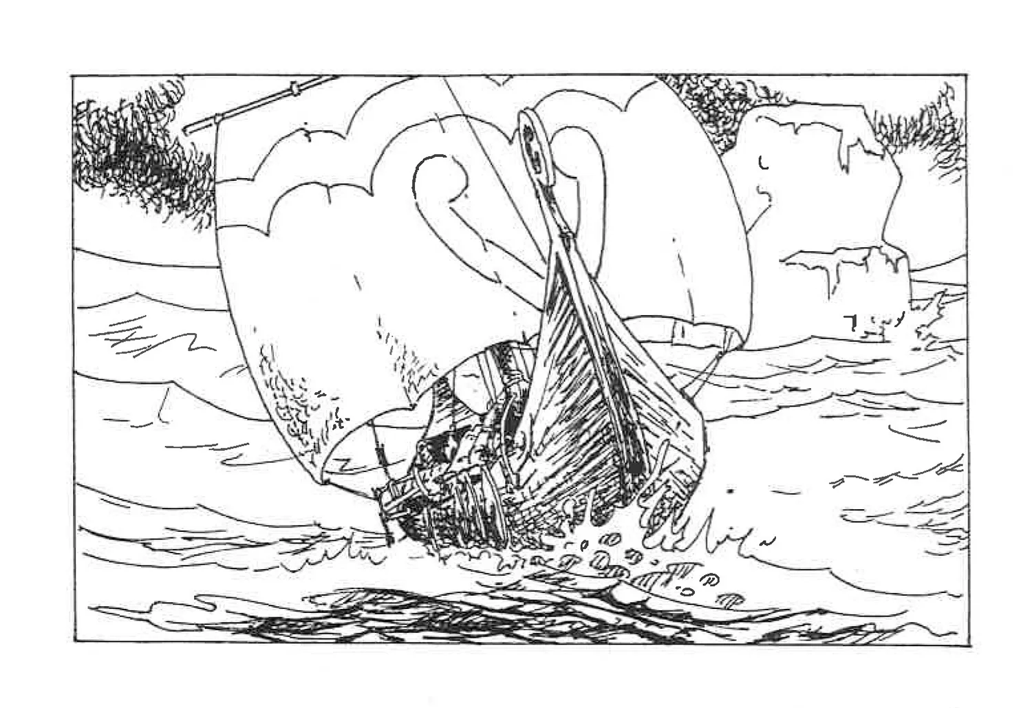 Statek z komiksu Thorgal narysowany tuszem