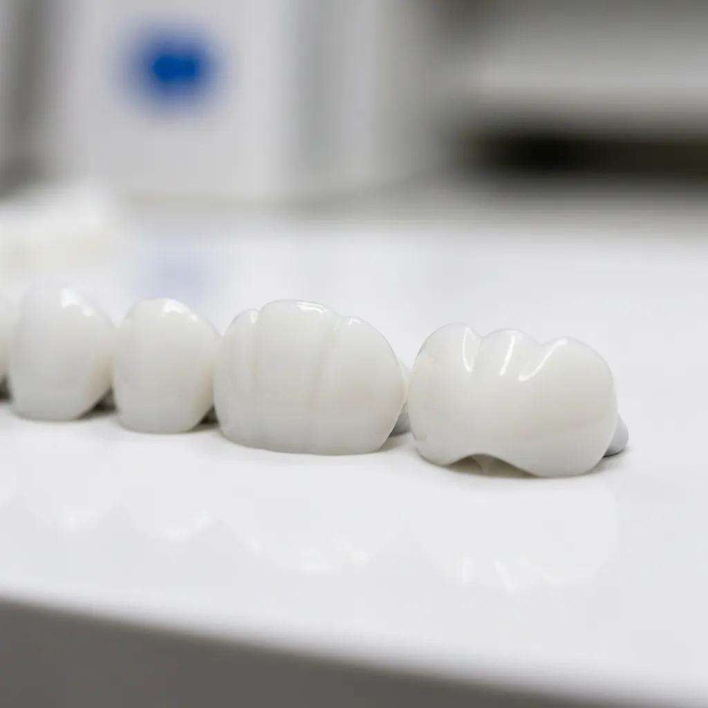 A close-up view showcasing the natural, tooth-like color of zirconia dental implants