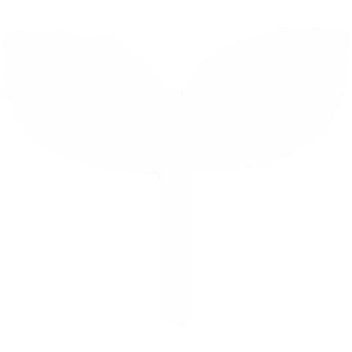 White icon of a sprout with two leaves on a transparent background.