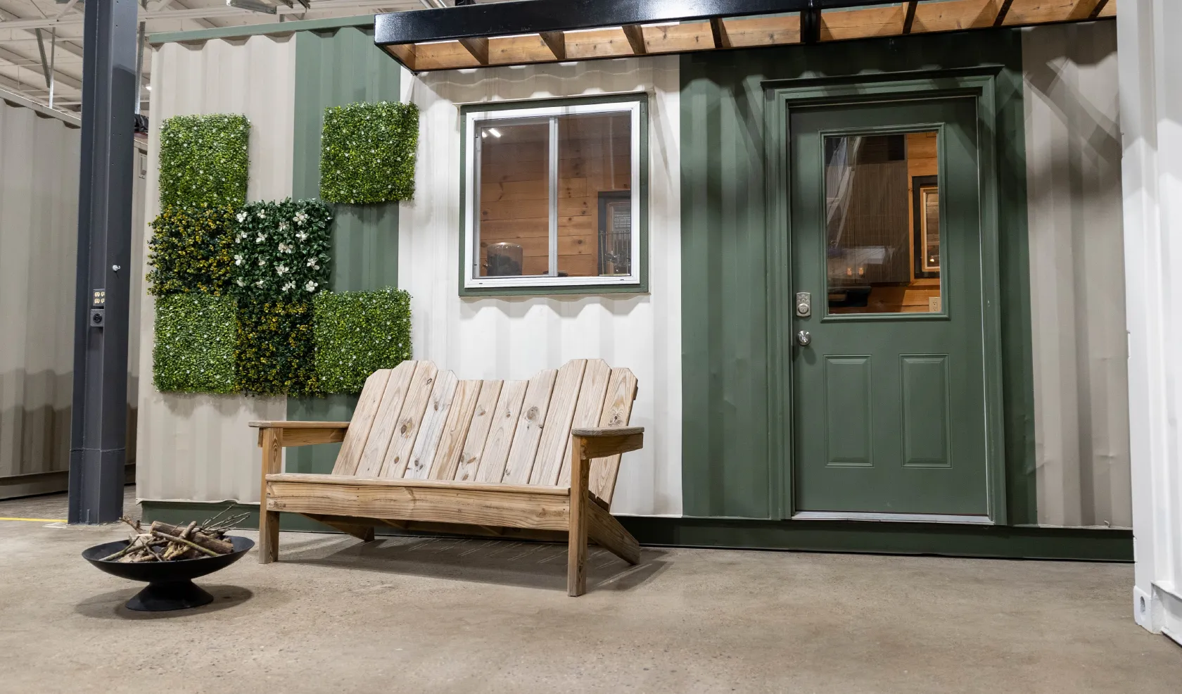 Staged hunting cabin in the Blox showroom