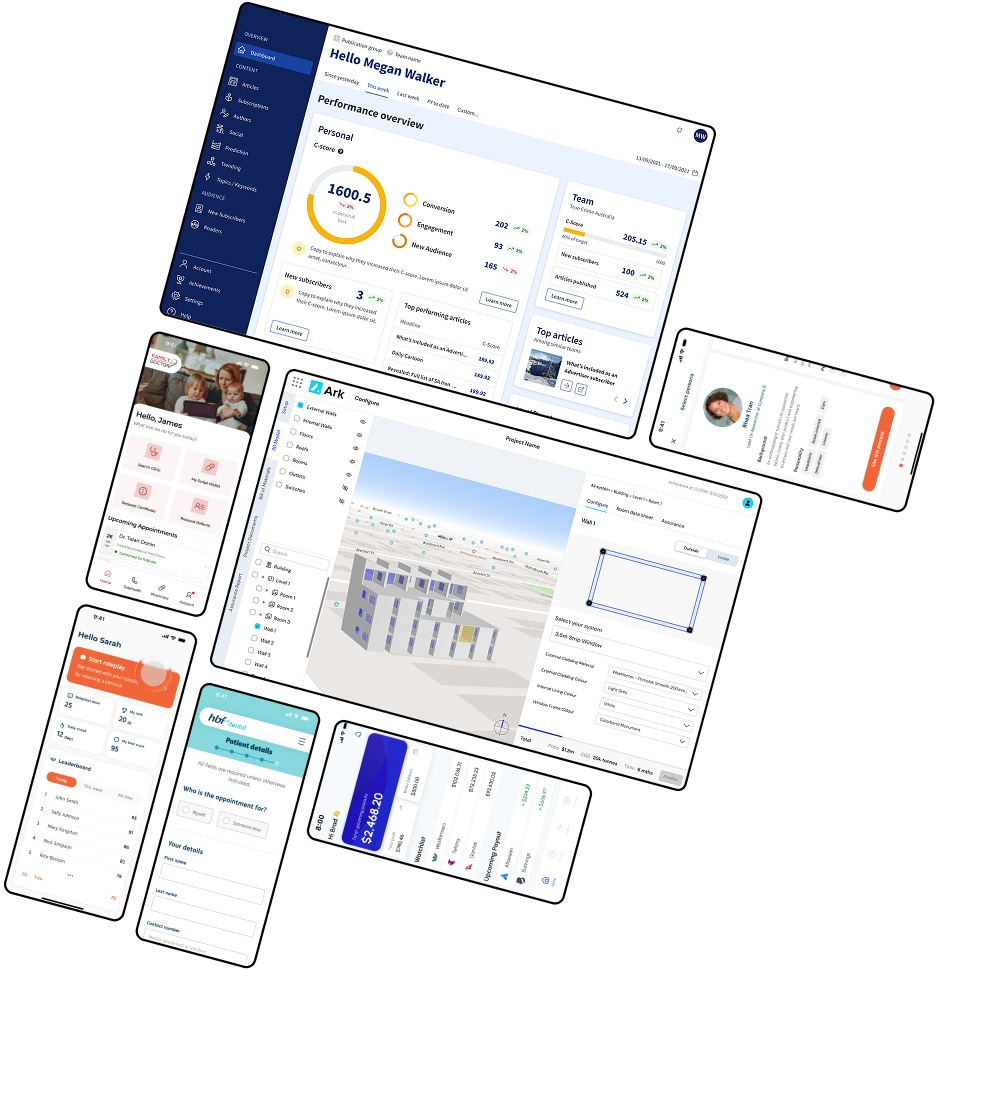 Collage of images depicting Airteam's software development projects.