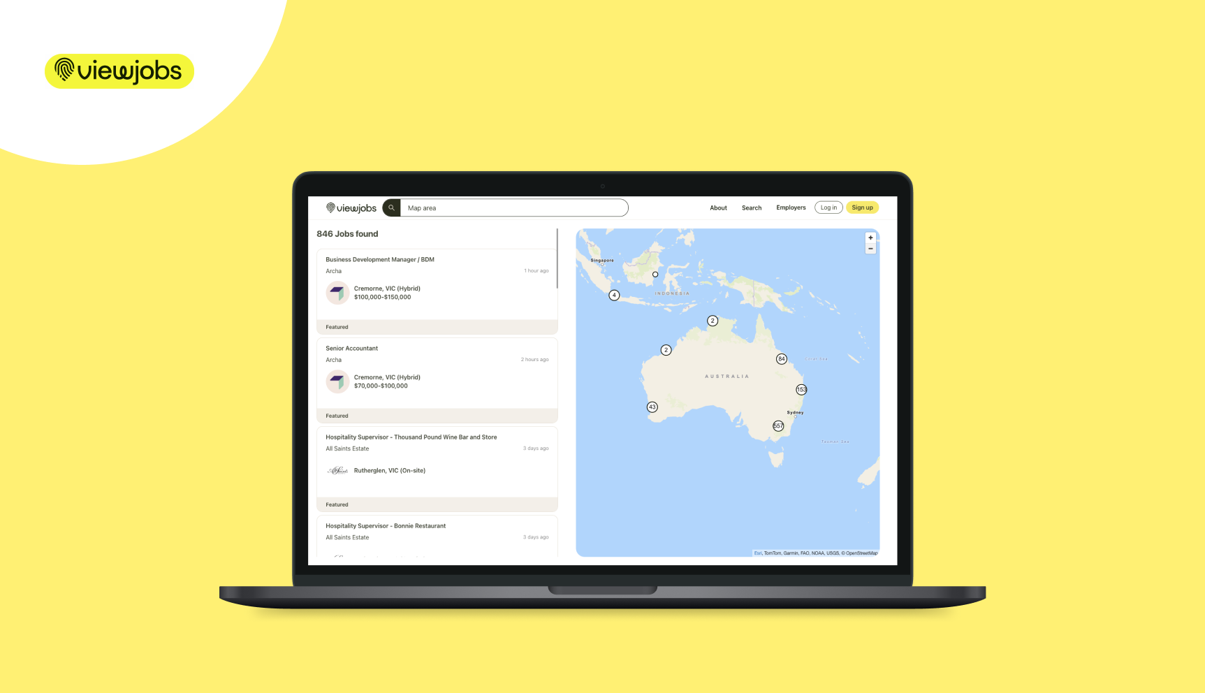 ViewJobs case study one laptop screen.