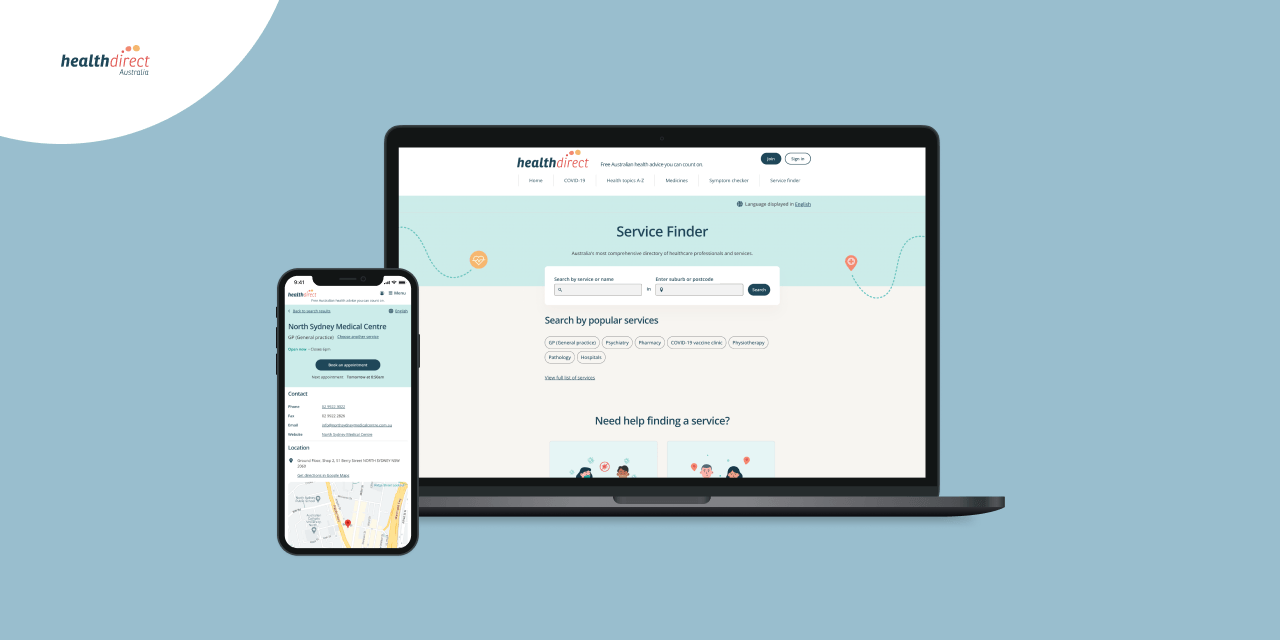 Mobile and laptop showing Healthdirect's AI tool