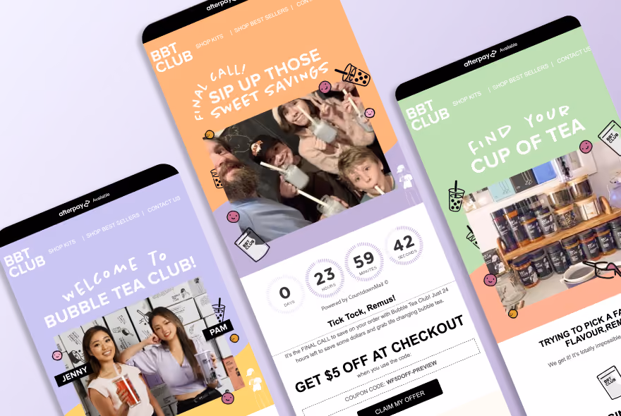 Designs created for Bubble T abandoned Cart email flow & popup