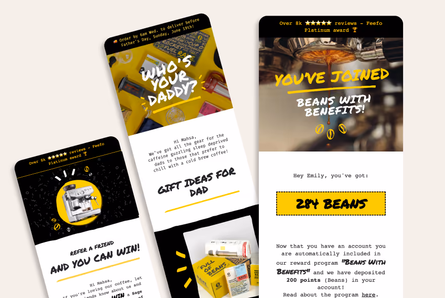 RAVE coffee email marketing flow designs