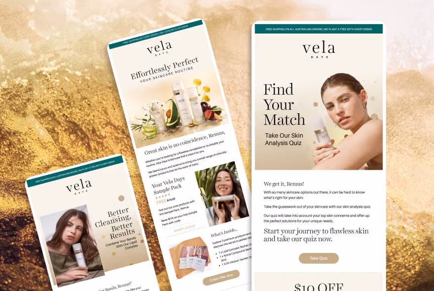 Vela Days email design using Klaviyo 