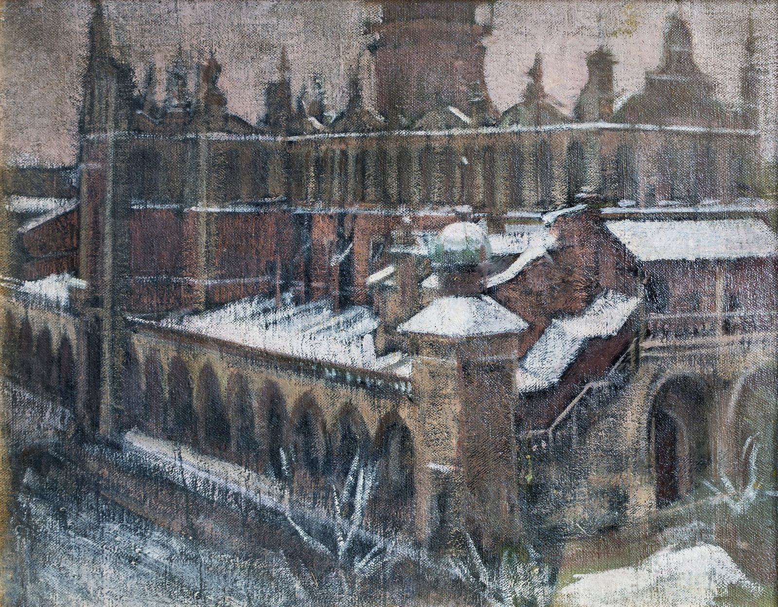 Marian Ruzamski, Tuchhallen Krakau/Stillleben (beidseitiges Werk), 1921, Öl auf Leinwand, Privatbesitz