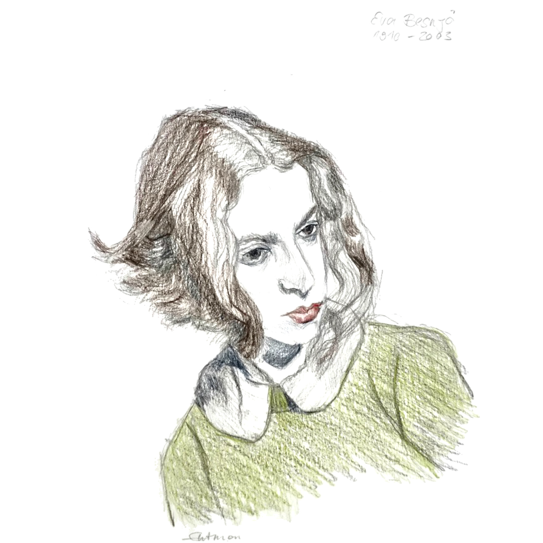 Manya Gutman, Porträtzeichnung von Eva Besnyő
