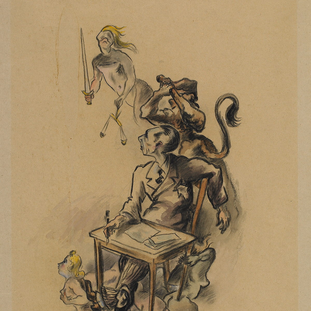 Georg Netzband, Goebbels, Zeichnung, 1939, Bürgerstiftung für verfolgte Künste – Else Lasker-Schüler-Zentrum – Kunstsammlung Gerhard Schneider