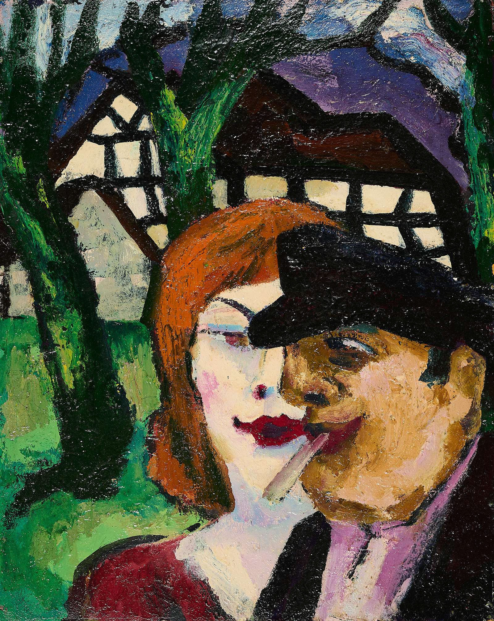 Fritz Schaefler, Dorftypen, 1940er Jahre, Öl auf Karton, Auf Karton aufgezogen und auf Sperrholz montiert, 49,8 x 39,9 cm © VAN HAM Art Estate: Fritz Schaefler