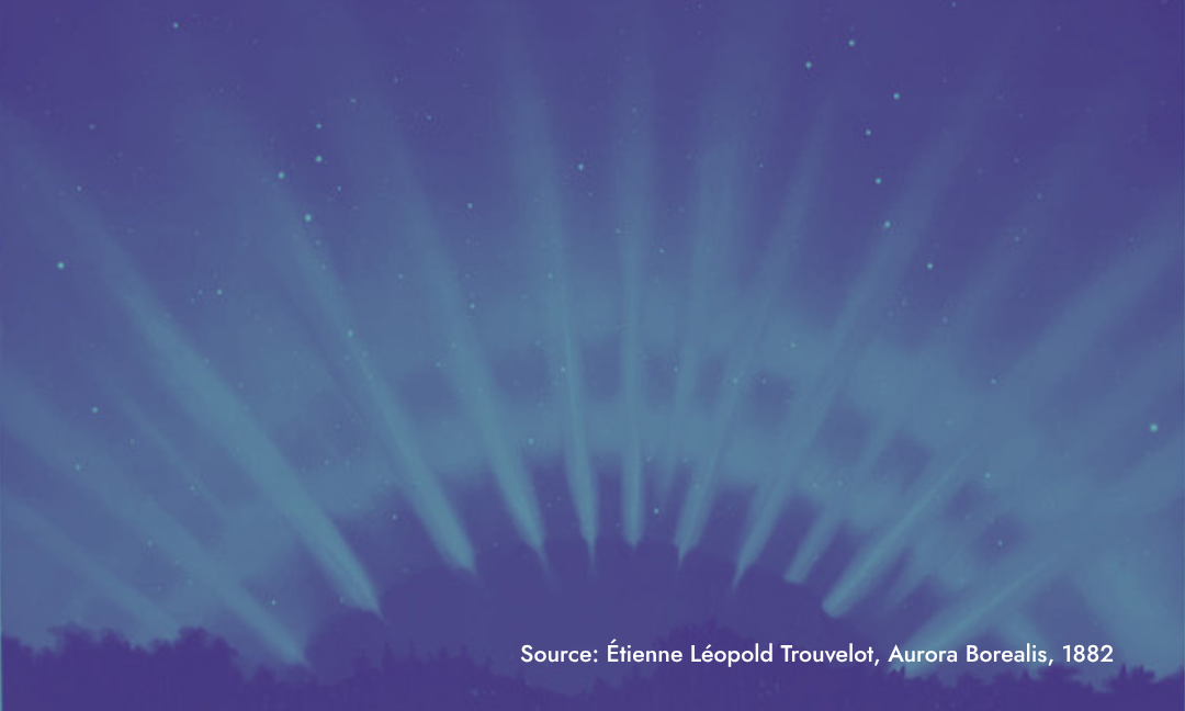 An illustration of a mountain range with a rising moon.