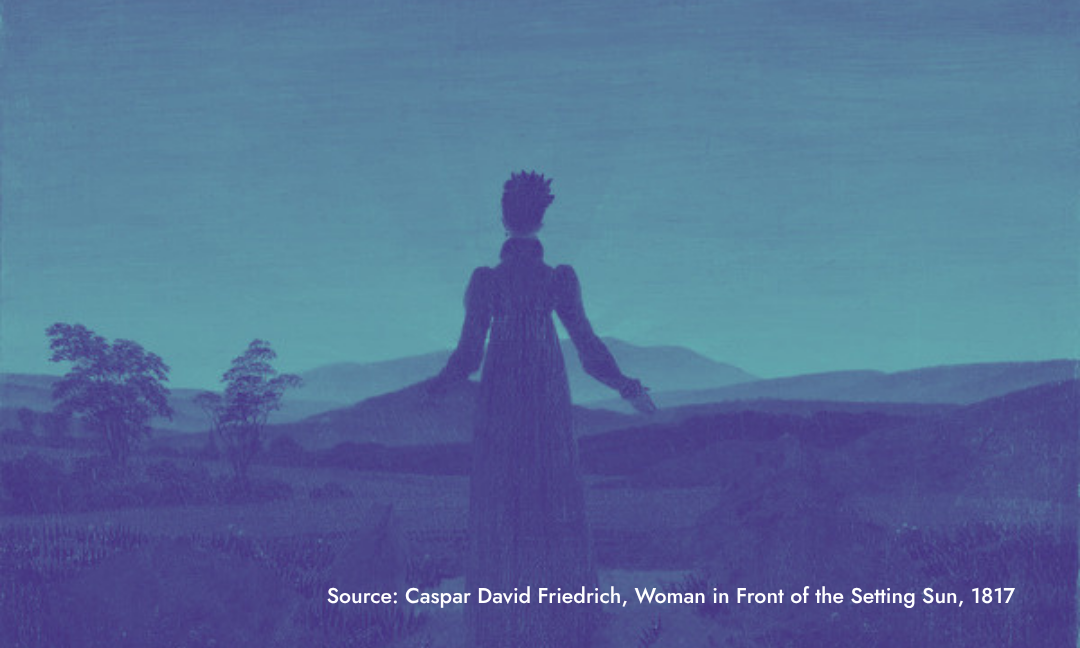 An illustration of a character in a novel looking back at a scene from their past.