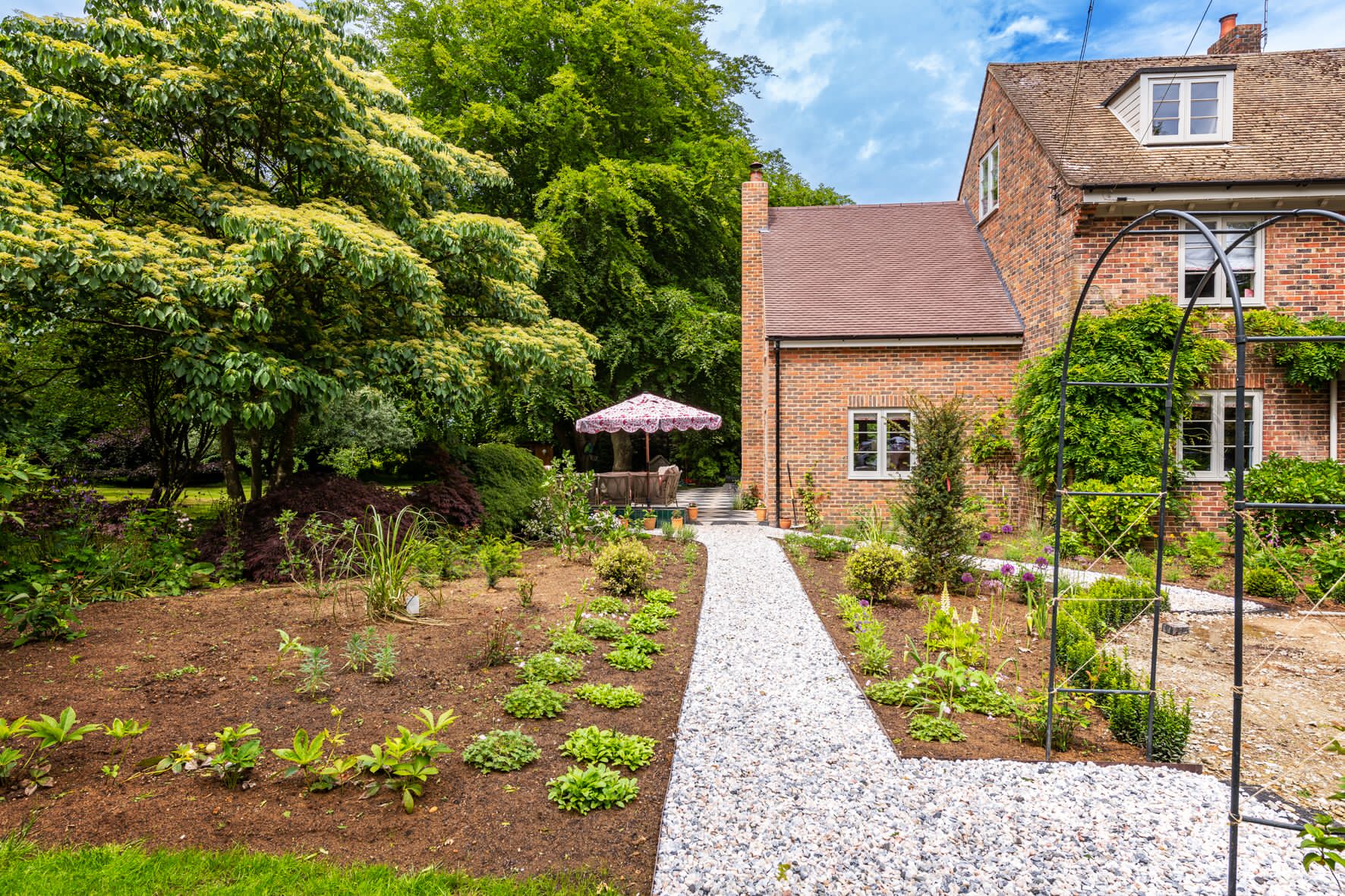 Productive raised beds for family growing in Kent country garden