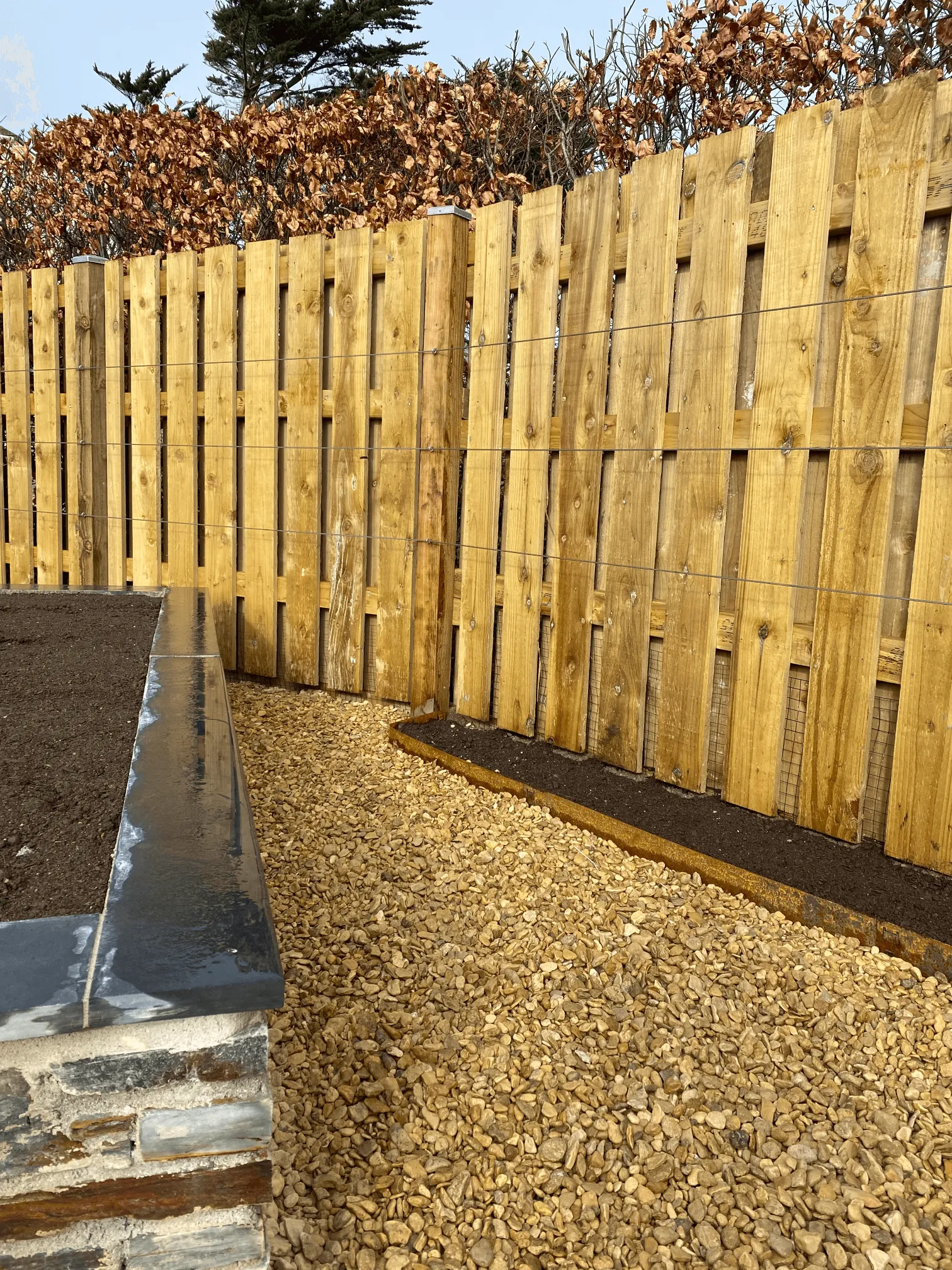 Kitchen garden layout in Cornwall showing accessible bed arrangement