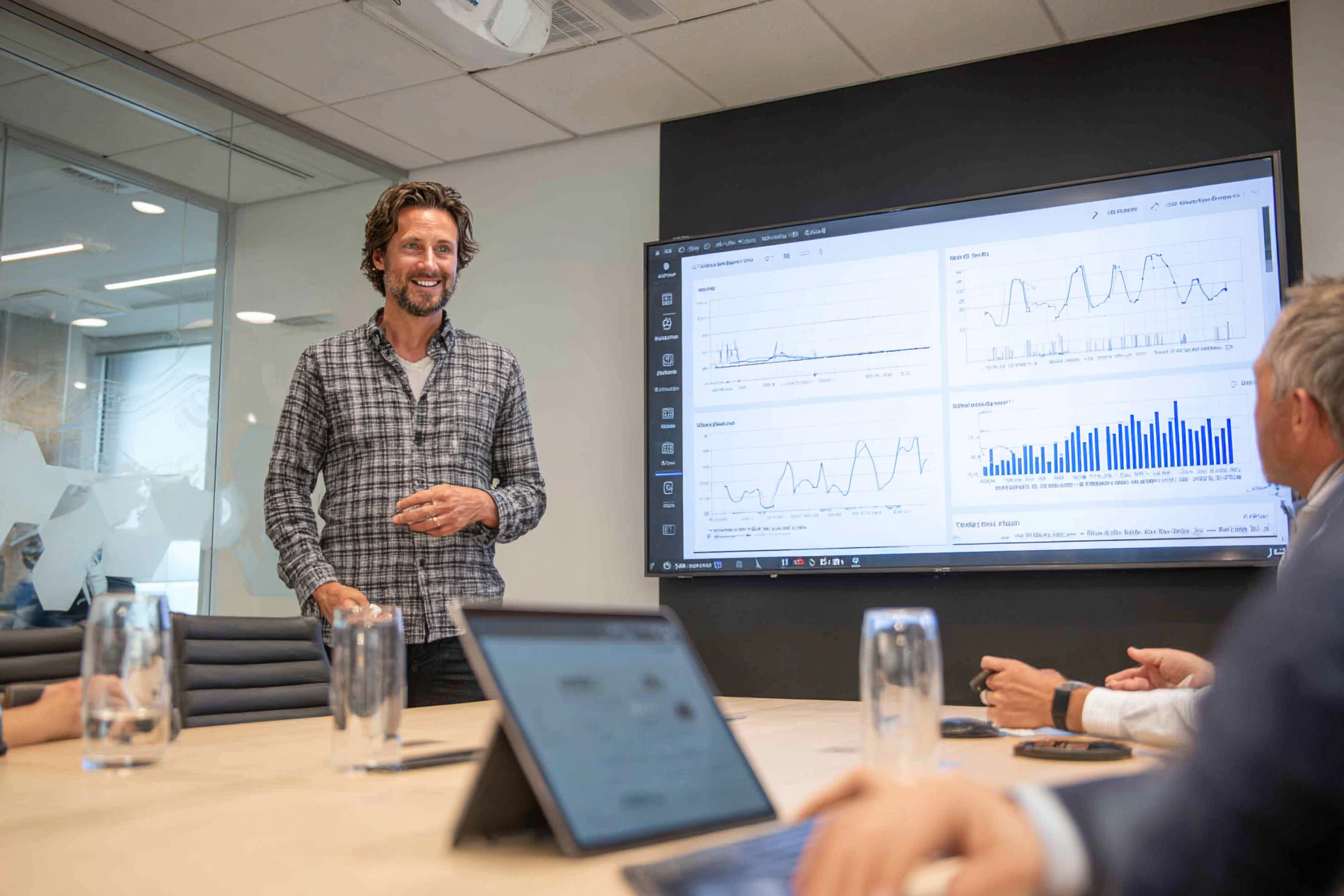 MSP presenting technology roadmap and performance metrics during a client meeting