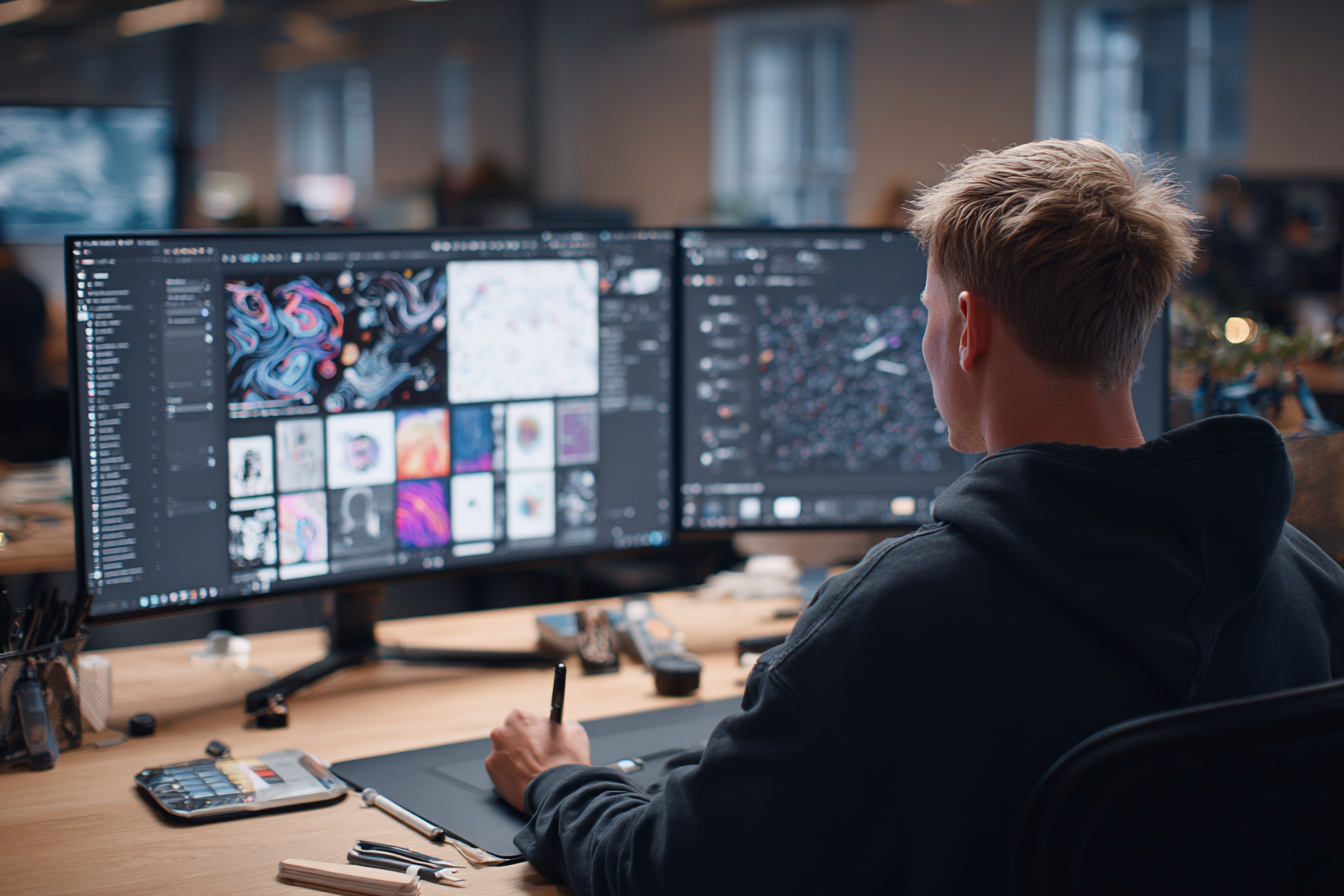 Designer creating MSP branding assets for digital platforms