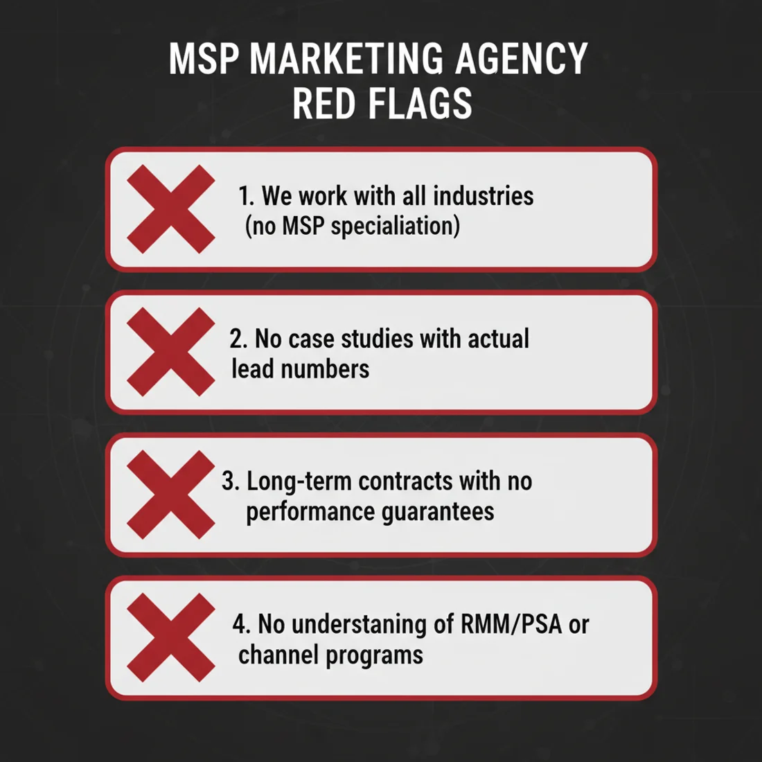 MSP marketing agency red flags to watch for when evaluating partners