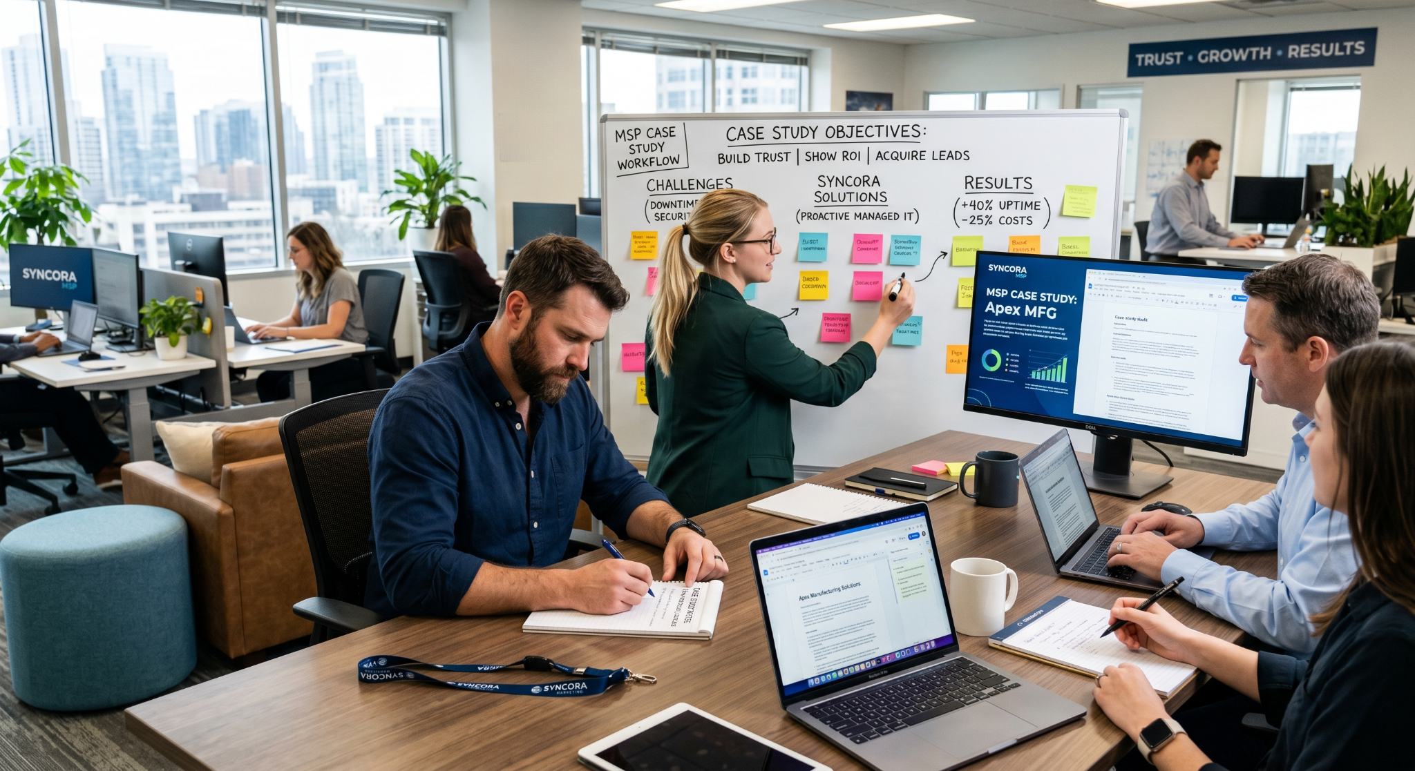 MSP marketing team creating case study marketing content.