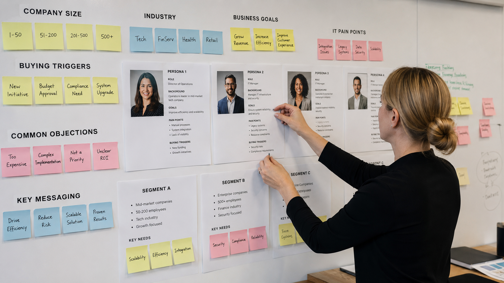 Marketing team creating campaigns based on buyer persona insights.