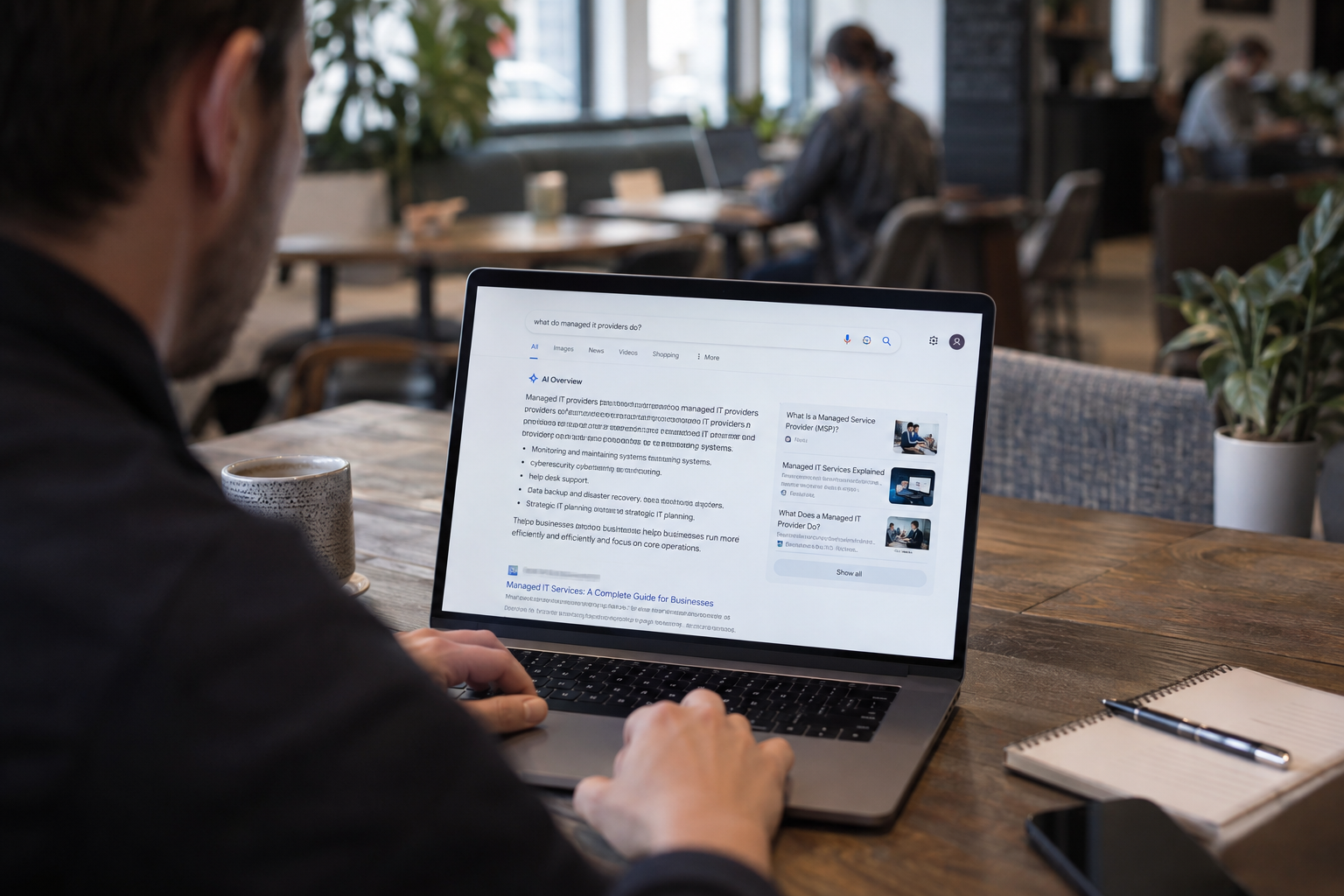 MSP marketing team reviewing AI search visibility and SEO performance