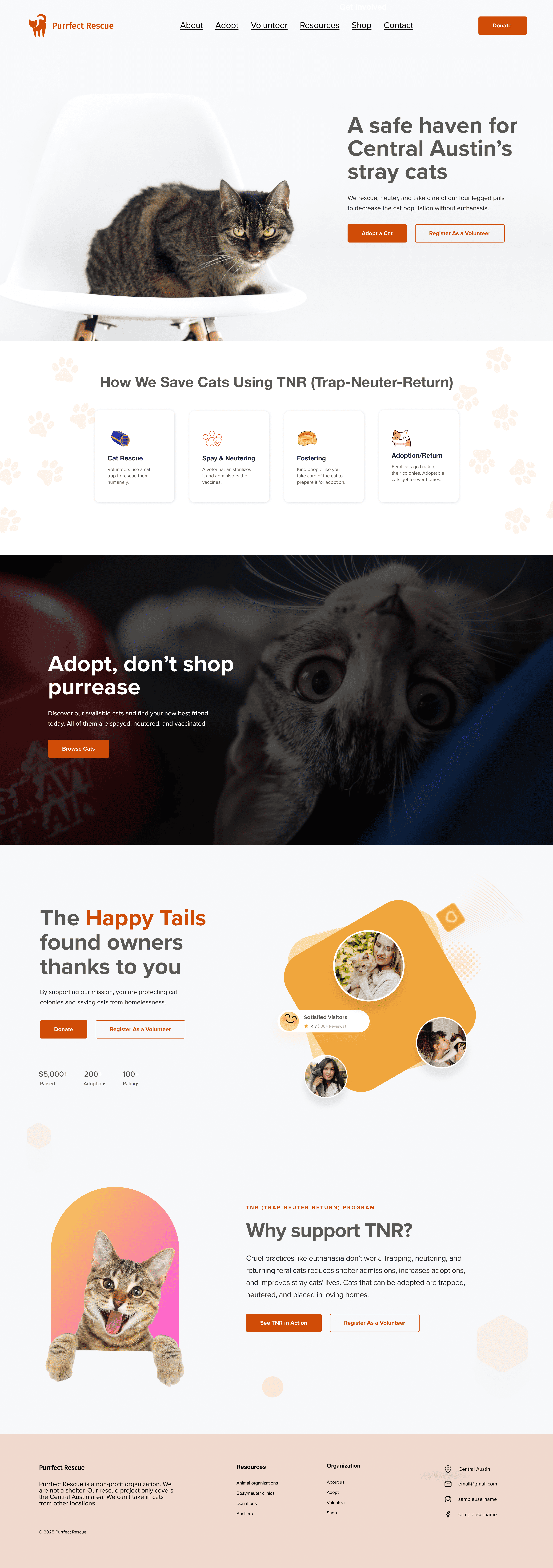 Homepage for the Trap-Neuter-Return program with information about their processes and call-to-actions