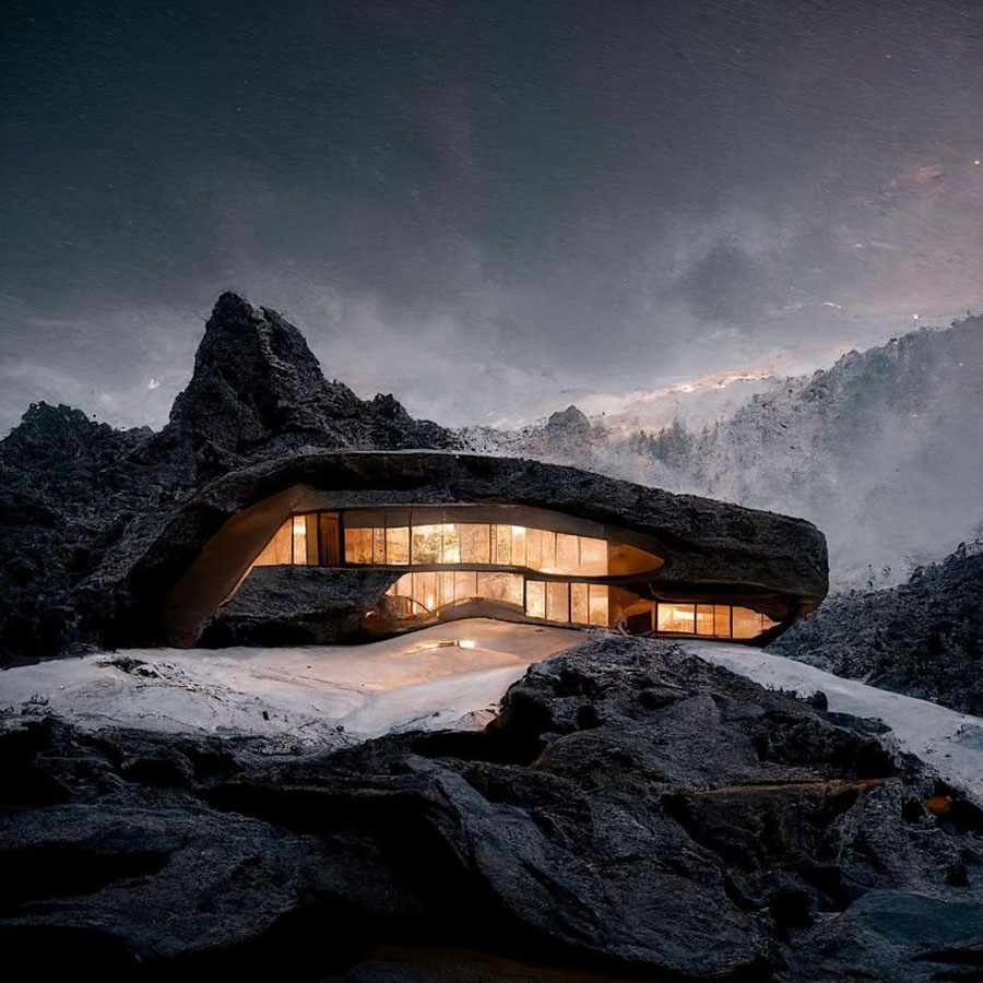 A beautiful house inside a mountain