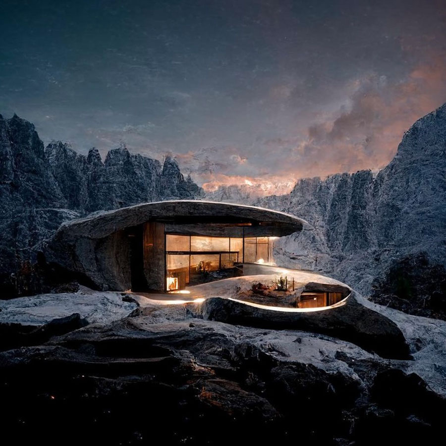 A beautiful house inside a mountain